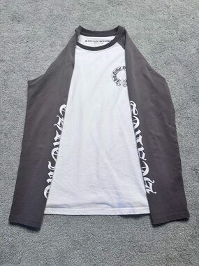 Chrome Hearts White & Charcoal Raglan Long Sleeve Tee with Script Sleeves